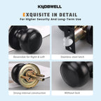 KNOBWELL 10 Pack Modern Door Knob Passage Door Knob, Black Closet Door Knobs, Non Locking Interior Door Knobs Round Ball Door Handle Lockset, Matte Black Keyless Doorknob for Hallway