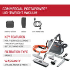 Hoover Commercial PortaPower Lightweight Canister Vacuum Cleaner, Bagged Canister Vac with Attachments, 2-in-1 Vac and Blower, Corded Vacuum Cleaners for Commercial Use