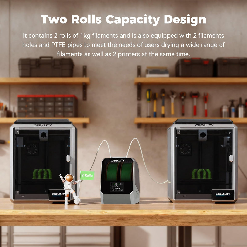 2026 New Official CREALITY Space Pi Filament Dryer Plus, 2 Spools Double 360° 160W PTC Fast Heating 3D Printer Filament Dryer Box, 4''LCD Touch Screen, One-Key Set Filament Drying for PLA PETG ABS TPU