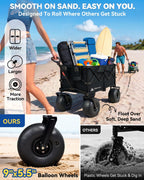 Hikenture Beach Wagon with Balloon Wheels, 9" PU Tires Collapsible Wagon