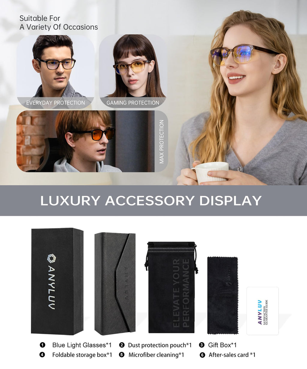 ANYLUV Blue Light Glasses Men Women Computer Gaming Glasses Anti Eyestrain Lightweight Blue Light Blocking Glasses