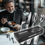 Weighted Utensils for Hand Tremors and Parkinson's Patients - 4 Piece Set Weighted Silverware for Elderly, Arthritis, Weak Hand Grip - Convenient Travel Bag, Stainless Steel, 7 Oz