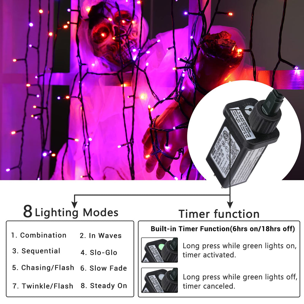 Toodour Orange & Purple Halloween Light, 131ft 350 LED Plug in String Light