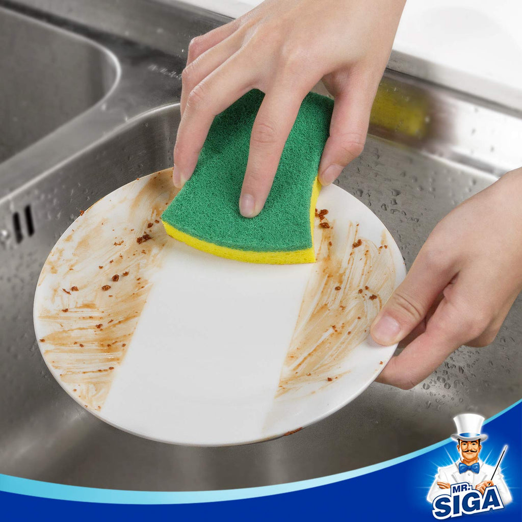 MR.SIGA Multi-Use Cellulose Scrub Sponge, Dual-Sided Dishwashing Sponge for Kitchen, 12 Pack