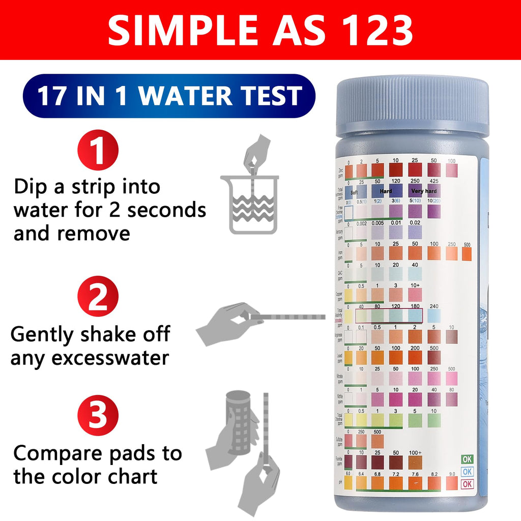 18-in-1 Drinking Water Test Strips, 125 Count – Home Water Quality Testing Kit for Tap & Well Water, Fast & Easy Results