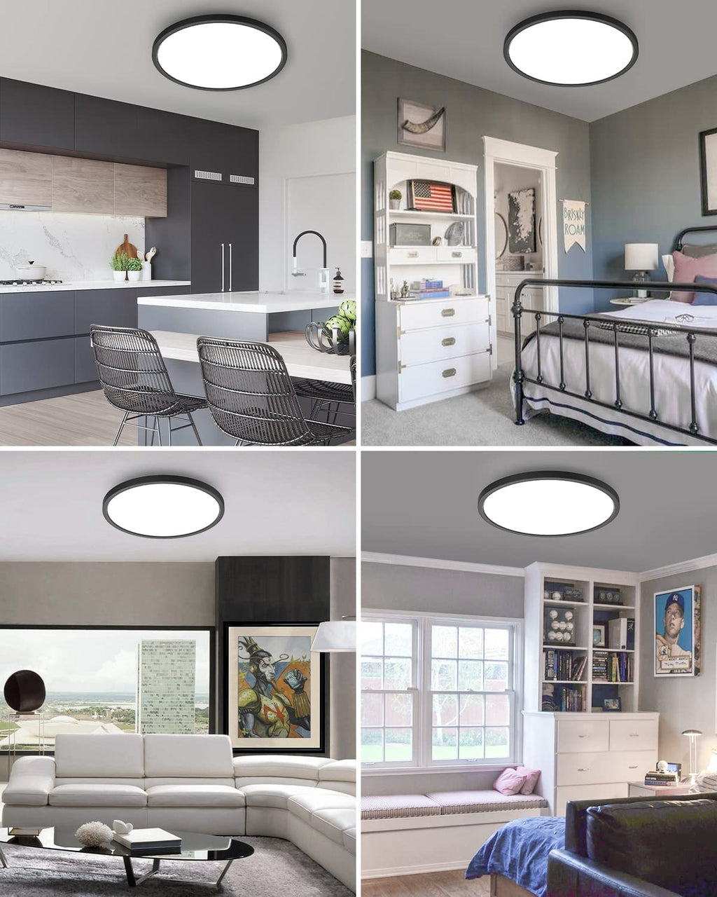 hepside 2PACK Flush Mount LED Ceiling Light Fixture Black, 12Inch 28Watt, Dimmable & 3000K-4500K-6000K Ceiling Lamp 3200LM Low Profile Ceiling Light for Kitchen Bedroom Hallway Porch