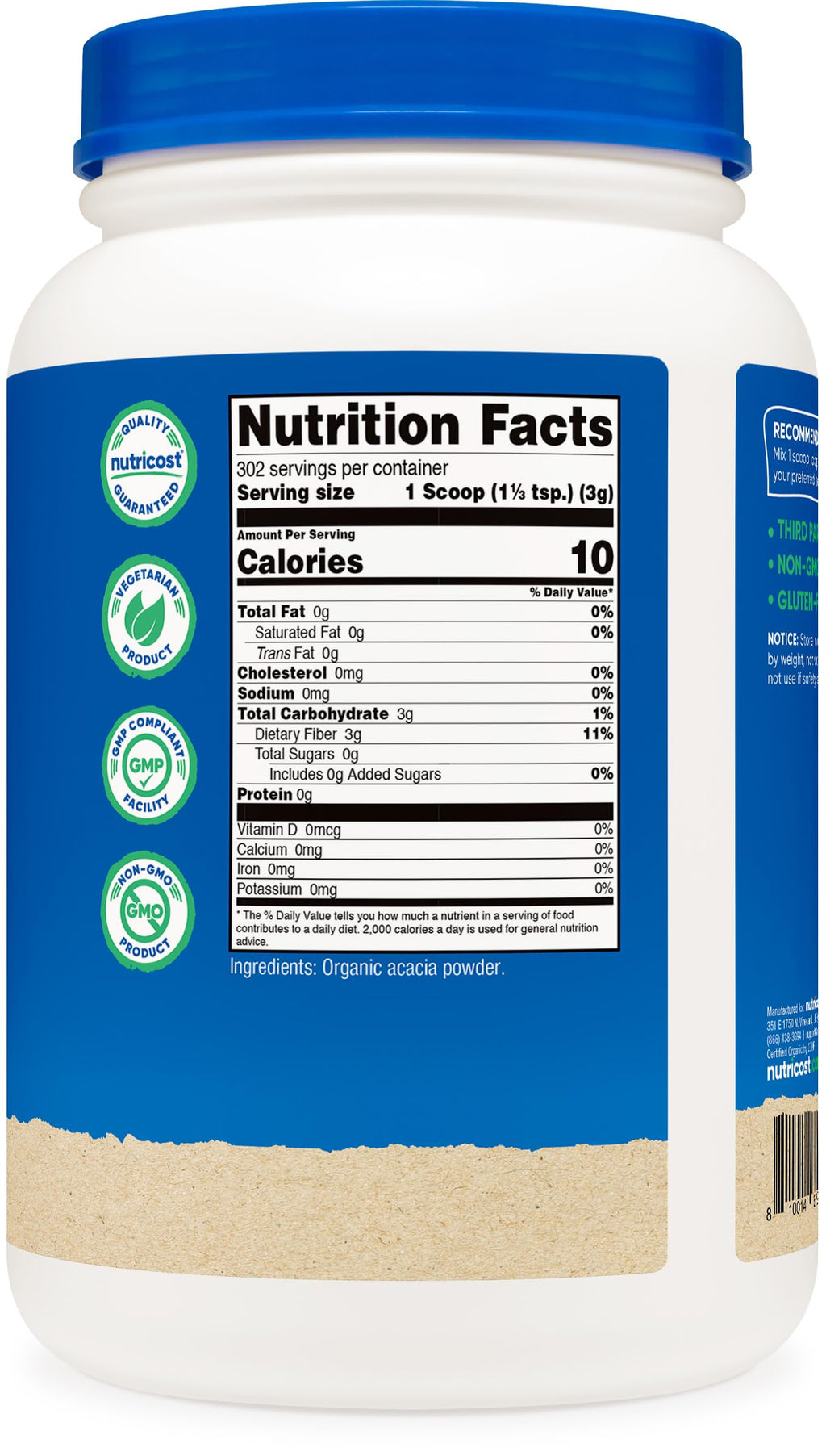 Nutricost Organic Acacia Fiber Powder (2 LB) - USDA Certified Organic, Non-GMO, Gluten Free