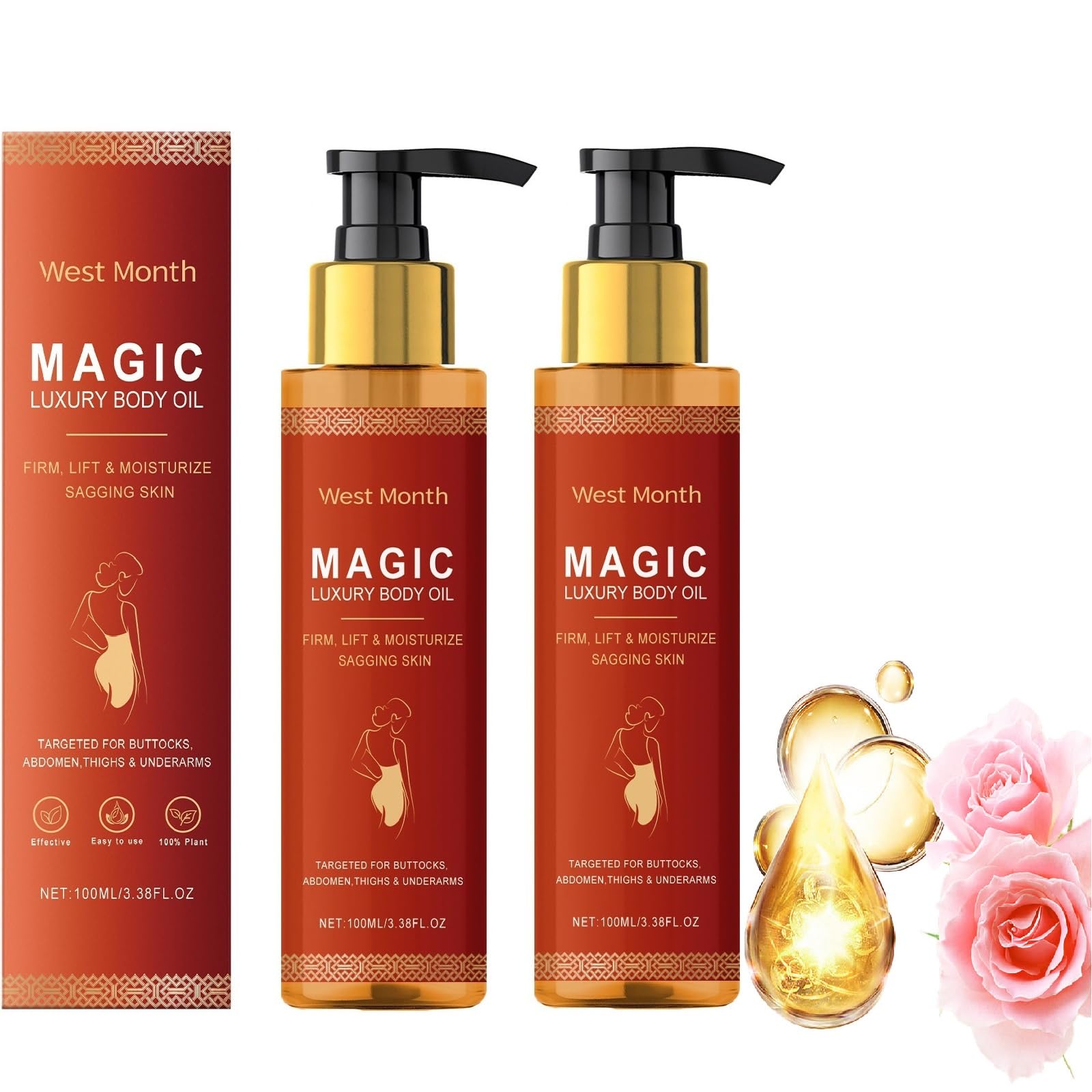 ZTSGU 2 Pcs Magic Body Firming Oil, with Vitamin E Rosehip Hydrating and Non-Greasy Magic Luxury Body Oil Skin Tightening for All Women.