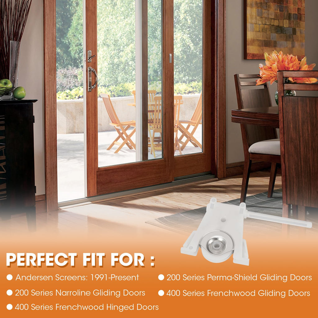 2 Pack Sliding Screen Door Lower Roller Assembly, Compatible with Andersen Part #1997310 (1991 to Present), Durable Wear-Resistant Wheels, Adjustable Vertical Height Wheels, Smooth Sliding, White