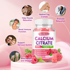2 Pack Calcium Citrate Gummies 1000mg w/Vitamin D3, High Absorption Calcium Gummies for Women & Men, Plus Magnesium, Potassium, Zinc for Muscle & Immune Support, Raspberry Flavor, 120 Count