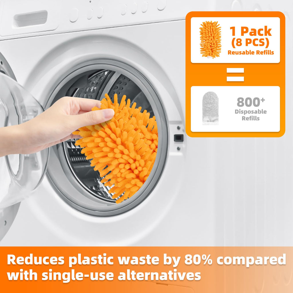 Nicemiya 8 Pack Reusable Duster Refills Compatible with Swiffer Hand Duster, Washable Microfiber 360 Heavy Duty Dusters Refills for Dusting Cleaning(Include 1 Handle & Laundry Bag)