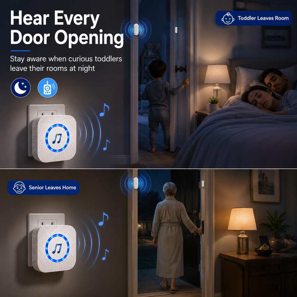 SanJie Door Chime, Door Open Contact Sensor Alarm with 500 FT Range,26 Chimes 5 Adjustable Volume for Business/Store/Home/Office When Entering 3 Sensors + 1 Receiver