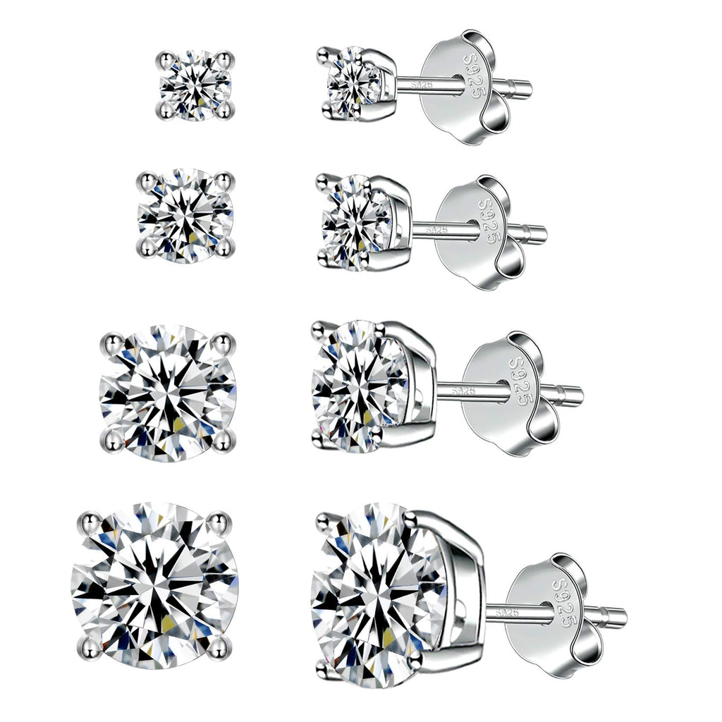 Sterling Silver Stud earrings Set Silver CZ Stud Earrings for Women 4567mm