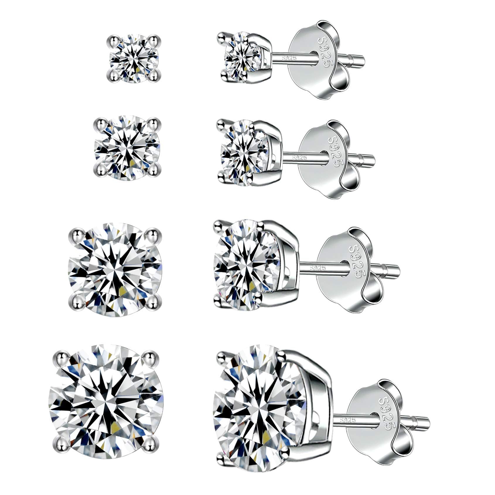 Sterling Silver Stud earrings Set Silver CZ Stud Earrings for Women 4567mm