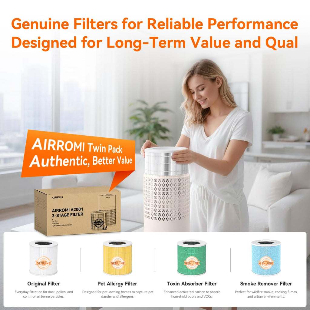AIRROMI Air Purifier for Bedroom with A2001 Creamy Beige