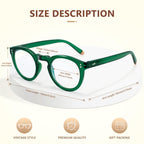 EASY READ Retro Round Blue Light Blocking Reading Glasses for Women,Anti UV Readers for Women with Spring Hinge(Green,+2.00)