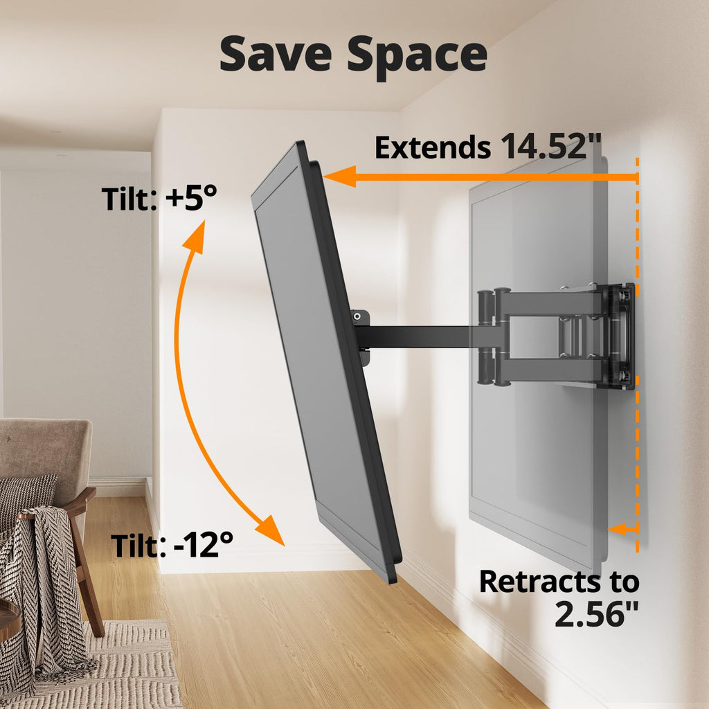 IWORKBOARD 50 55 65 inch Full Motion TV Wall Mount for 32-70 inch TV Bracket,Dual articulating Arms Mount, Tilt Swivel Extension Level, Max VESA 400x400mm, 16" Studs, 110 lbs,Fit Most 40 43 50+ TVs