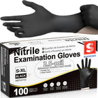 Schneider Black Nitrile Exam Gloves, Box of 100, Latex Free & Powder Free Disposable Gloves, for Medical, Food Prep & Cleaning, Large