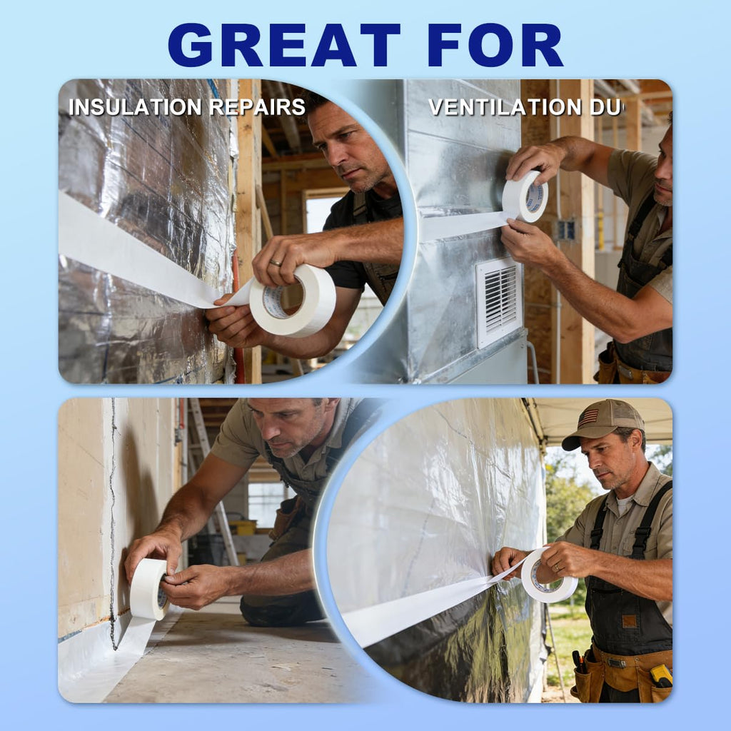 New luwang Vapor Barrier Tape,4 Inch x 180' Roll,Crawl Space Vapor Barrier, White Polyethylene Moisture Barrier Tape, Waterproof Seal & Seam Tape for Underlayment, Insulation & Plastic Liners(1Roll)