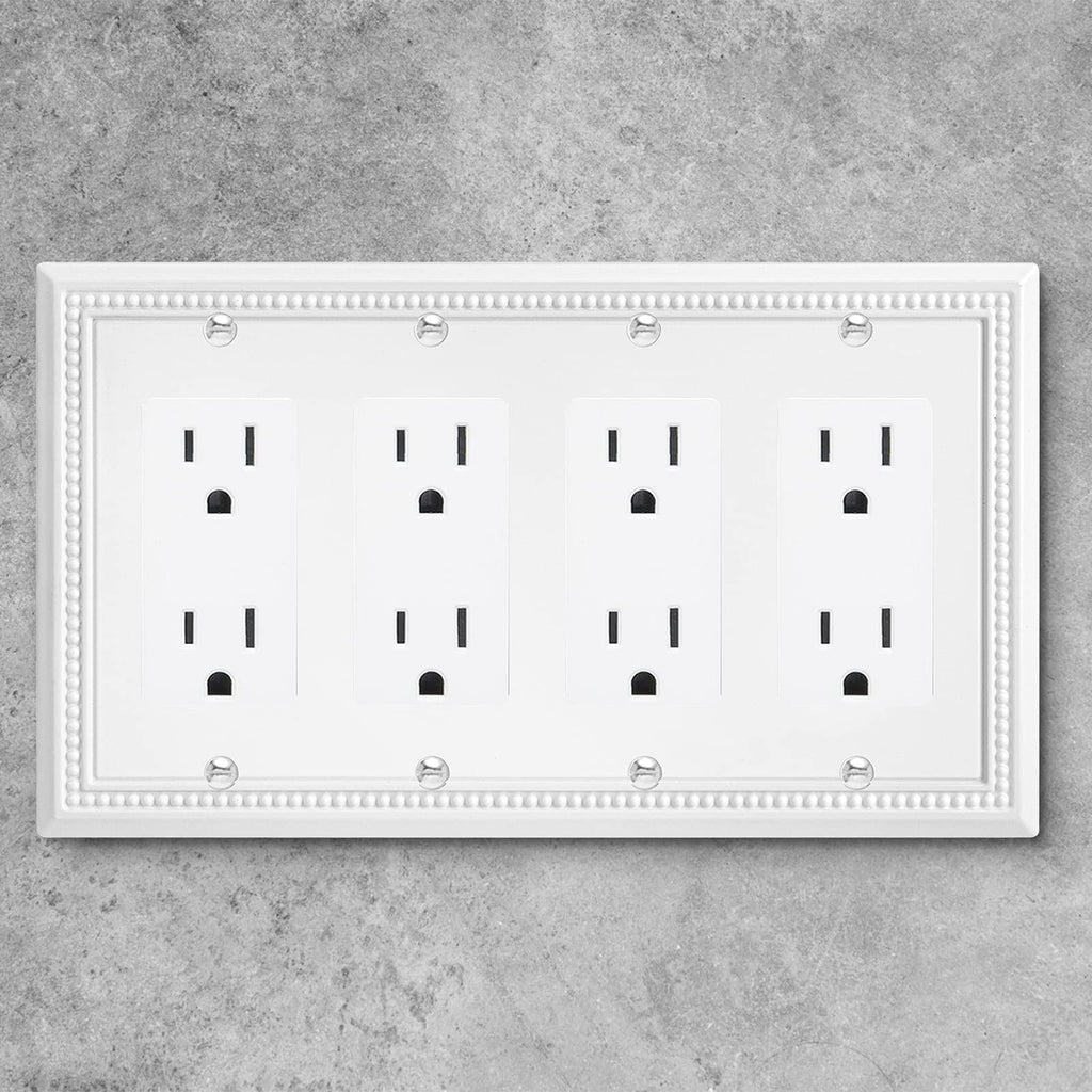 Henne Bery Sunken Pearls Heavy Duty Decorative Wall Plate Switch Plate Outlet Cover (Quad Decorator, White)