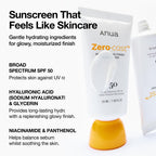 Anua, Zero-Cast Moisturizing Sunscreen SPF 50, Glow Natural Sunscreen for face, No White Cast, Hyaluronic Acid, Niacinamide, Oil-Free, Korean Skincare, 1.69 fl oz