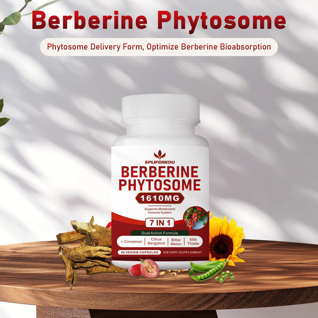 Spliferkou 7-in-1 Berberine Phytosome with Ceylon Cinnamon, Berberine Complex Supports Metabolic, Liver Function and Immune System, Non-GMO - 60 Capsules