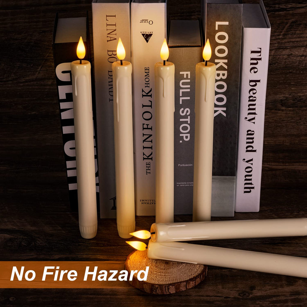 Homemory 24 Pcs Flameless Taper Candles with Remote, Timer, Plastic Battery Operated CandleSticks, Ivory Led Window Candles with Flickering Light, 9.6 Inches for Christmas Home Wedding Decor