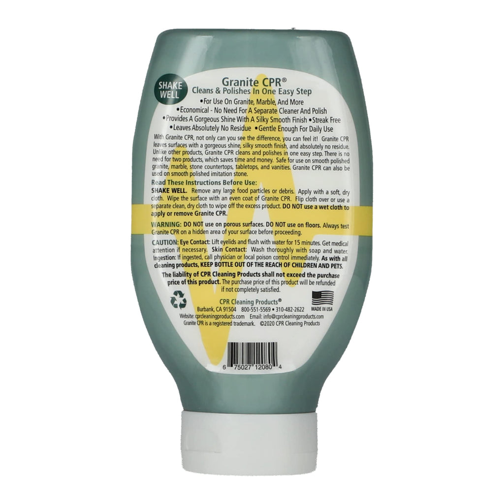 Granite CPR Cleaner & Polish Can Be Used Daily On Granite, Marble, Quartz & Corian. Leaves A Gorgeous Streak-Free Shine & Silky Smooth Finish. Cleans & Polishes All Stone Countertops In One Easy Step.
