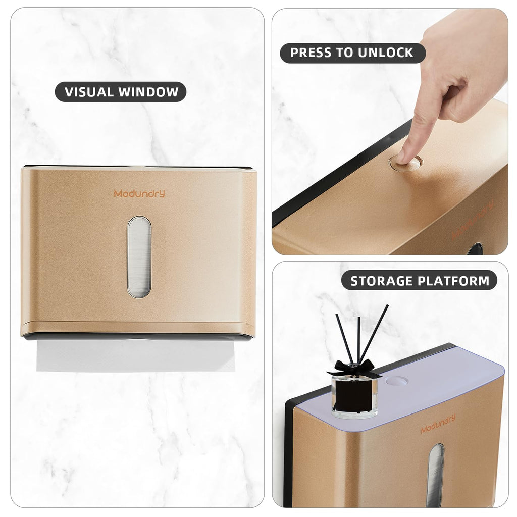 Modundry Multifold Z-Fold Paper Towel Dispensers Wall Mount, No Drill, Gold