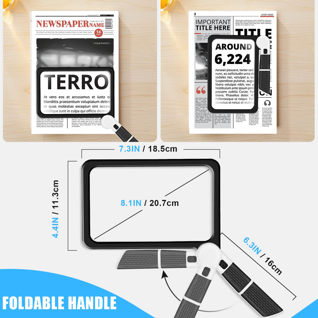 5X Handheld Magnifier for Page Reading - Large Folding Lighted Magnifier with 48 LED Lights (3Modes), Rectangular Handhold Magnify Lens Gifts for Reading Small Prints, Low Vision, Seniors