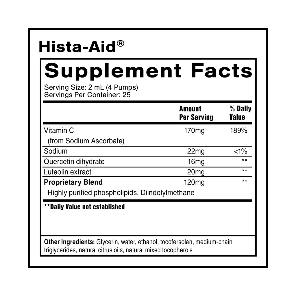 Quicksilver Scientific Nanoemulsified Hista-Aid - Flavonoids to Help Maintain Healthy Histamine Levels - Liposomal Vitamin C, DIM, Luteolin & Quercetin Liquid (50ml)