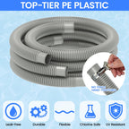 Poolvio Pool Hoses for Above Ground Pools 1.25" Diameter x 59" Long, 3-Pack, Heavy Duty UV Resistant & Leak-Proof Pool Pump Hoses with 6 Metal Thumb Clamps, Fits Intex Filter Pump 607/637