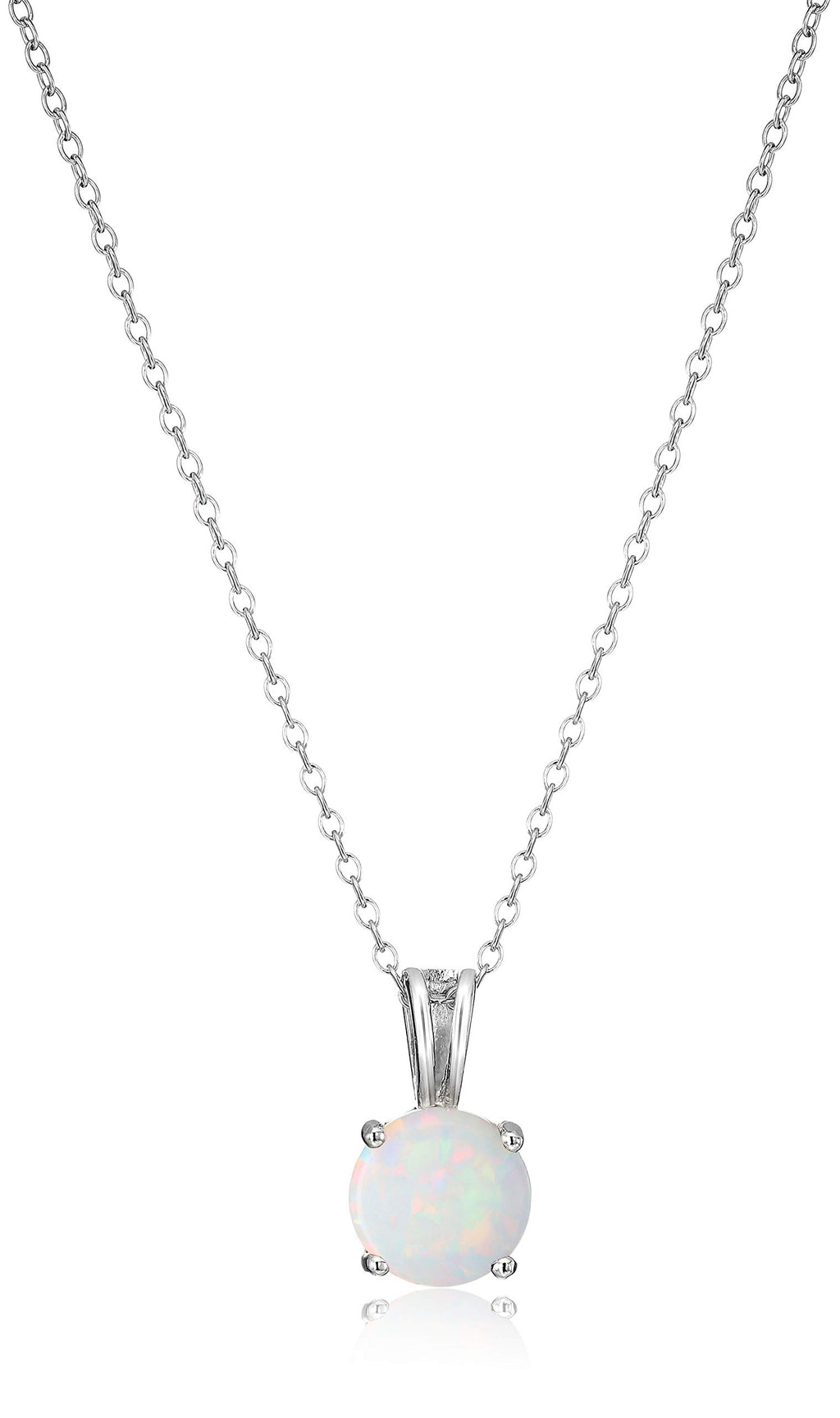 Amazon Essentials womens Sterling Silver Round Cut Created Opal Birthstone Pendant Necklace (October), 18"