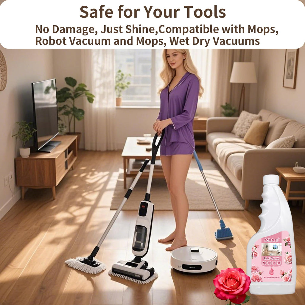 Robot Mop Cleaning Solution Concentrate Compatible with Robot Vacuums, Wet Dry Vacuums for Roborock, Roomba, Tineco, Dreame, Narwal, Shark, Bissell Mops, 33.8 FL.oz, Dilution Ratio 1:200, Rose