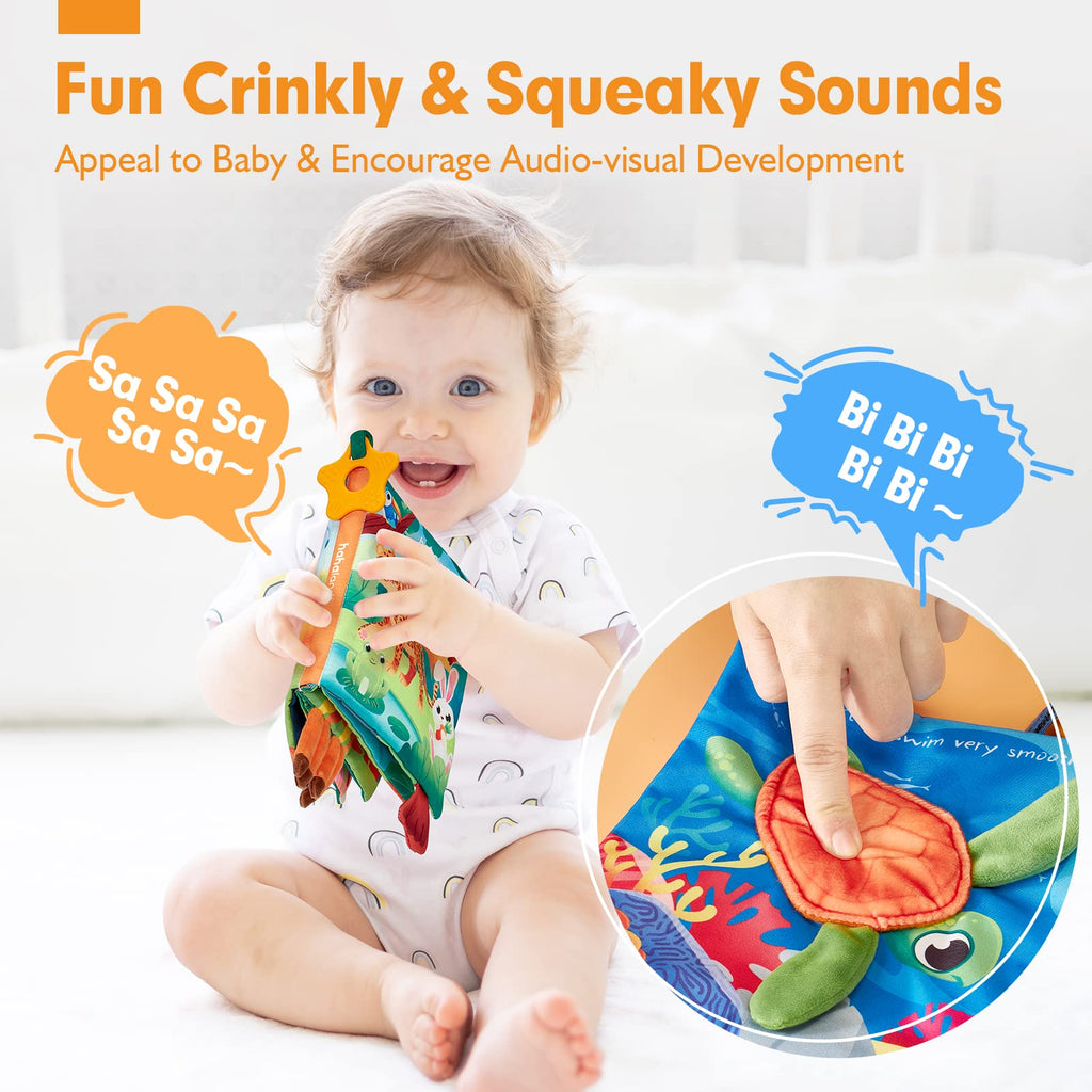 Baby Books 0-6 Months - 2 PCS Sensory Montessori Toys for Babies 0-6 Months with Crinkle Squeaky Sounds, Mirrors, Teethers - Soft Cloth Tummy Time Book Newborn Infant Toys