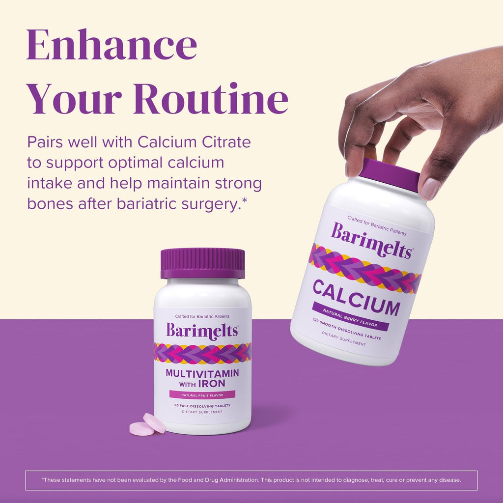 BariMelts Bariatric Multivitamin with Iron, 180 Fast-Dissolving Tablets (3-Month Supply), Sugar-Free Bariatric Vitamins for Women, Natural Fruit Flavor