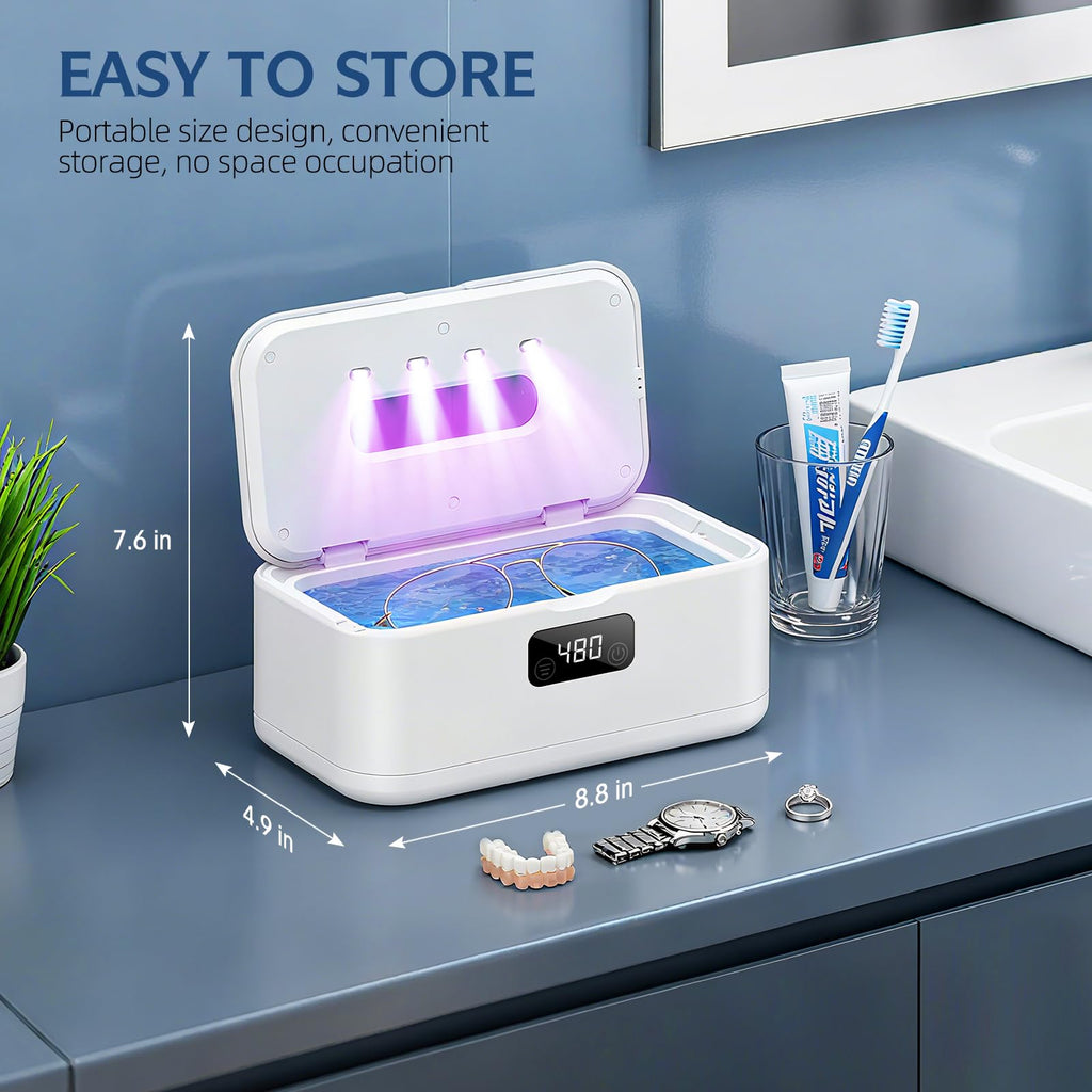 Ultrasonic Jewelry Cleaner, 50Khz Jewelry Cleaner Ultrasonic Machine for Jewelry, Eyeglasses, Rings, Watch Strap, Dentures, 24oz - 304 Stainless Steel Tank, Digital Timer