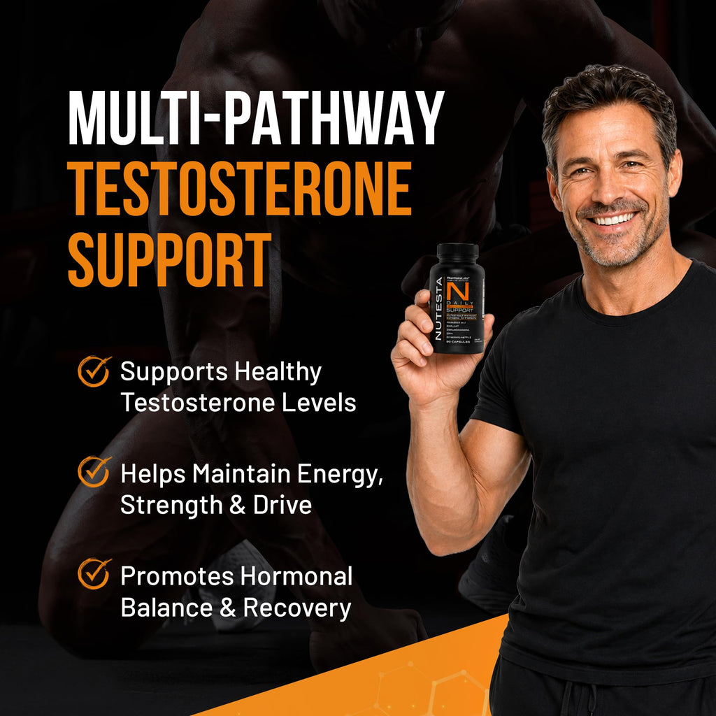 Nutesta Men's Support Supplement - Ashwagandha, Zinc, Boron, Tongkat Ali Root, Stinging Nettle, Black Pepper & Shilajit Gum - 60 Capsules