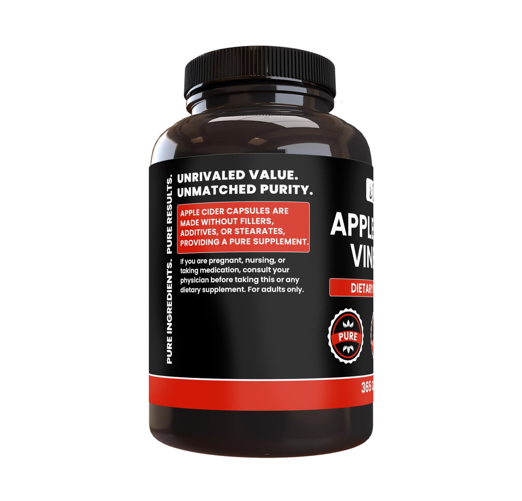 Pure Original Ingredients Apple Cider Vinegar (365 Capsules) No Magnesium Or Rice Fillers, Always Pure, Lab Verified