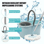 Spin Mop and Bucket with Wringer Set, 360° Spinning Mop Bucket System with 3 Microfiber Mop Replacement Heads, Adjustable Handle for Floor Cleaning (Light Blue)