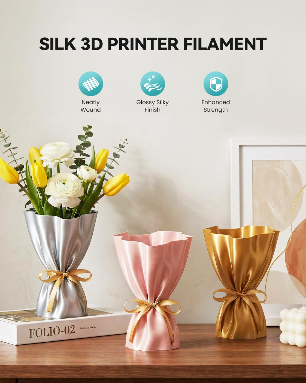 SUNLU Silk PLA Filament 1.75mm, Neatly Wound Shiny PLA 3D Printer Filament, Dimensional Accuracy +/- 0.02mm, Fit Most 3D Printers,Good Vacuum Packaging, 1kg Spool(2.2lbs), Silky Red