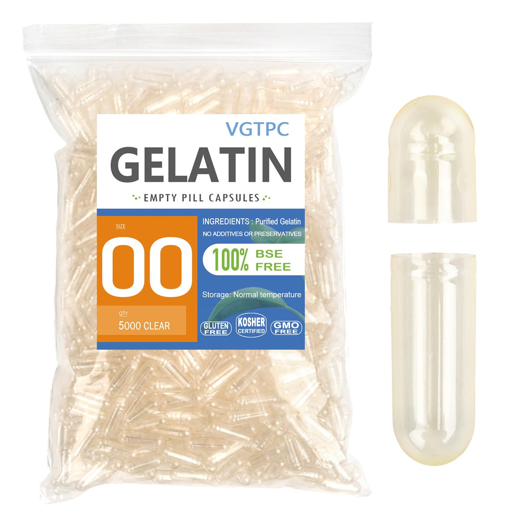 VGTPC Size 00 Empty Gelatin Capsules Separated - 5000 Count Clear Gel Pills DIY Caps Fillable Empty Pill Capsule Supplement Filling