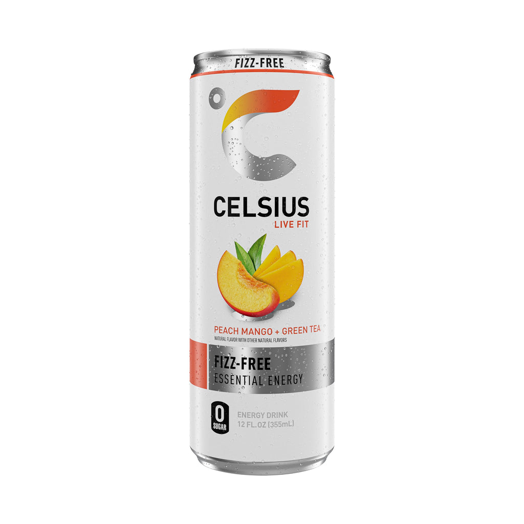 CELSIUS Fizz Free Peach Mango Green Tea, Sugar Free Energy Drink, 12 Fl Oz (Pack of 12)