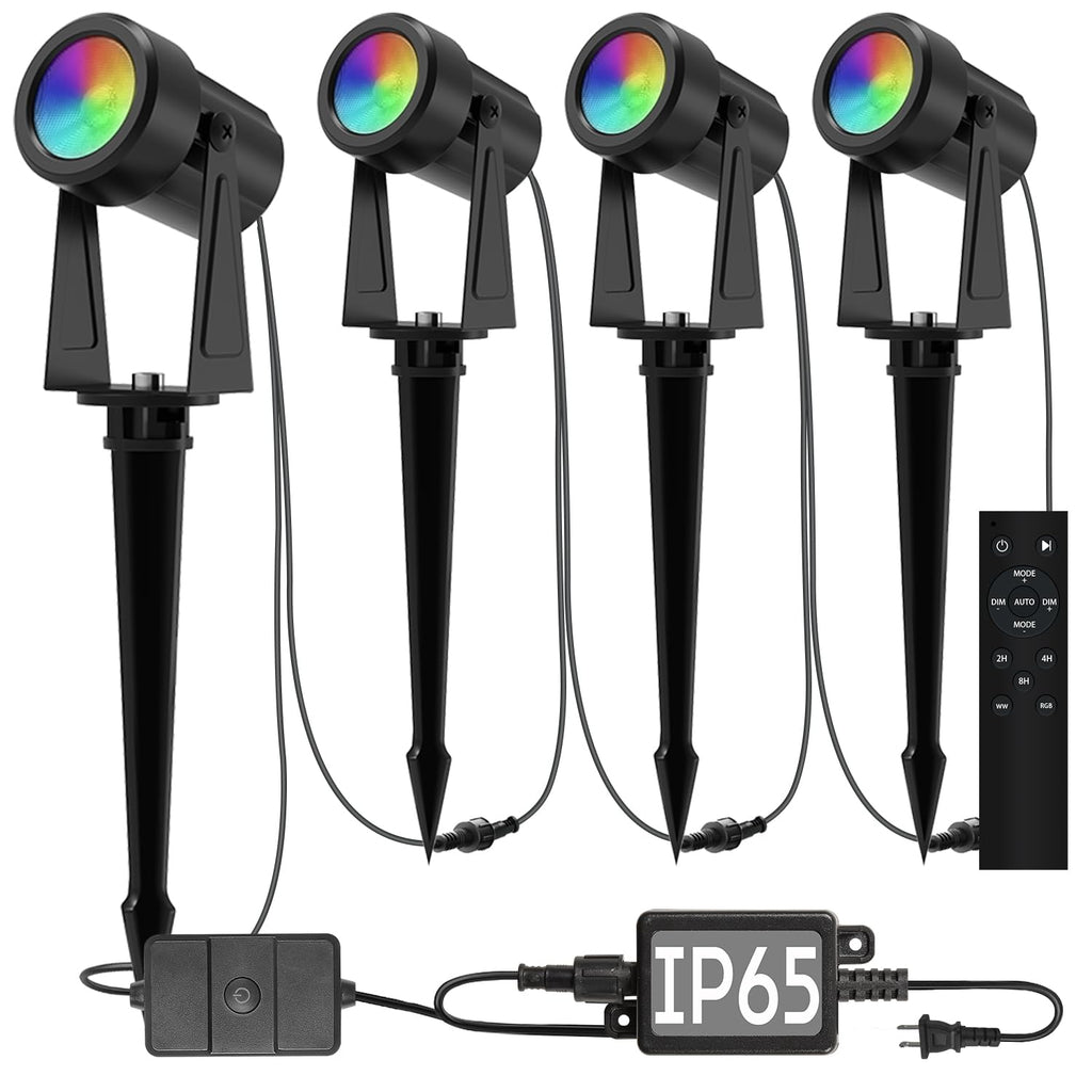 SUNTHIN Outdoor Landscape Lighting with Remote, RGBW Color Changing Spot Uplights,4 Pack