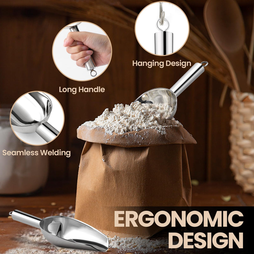 OLESBUR 18oz Stainless Steel Ice Scoop for Freezer – Dishwasher Safe Metal Scooper with Long Handle for Ice Machines, Buckets, Dog Food, Flour, and Canisters – Ideal for Bar, Parties & Weddings