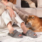 EverFoams Womens Fuzzy Open-toe Slippers Indoor Cool Gray,9-10 US