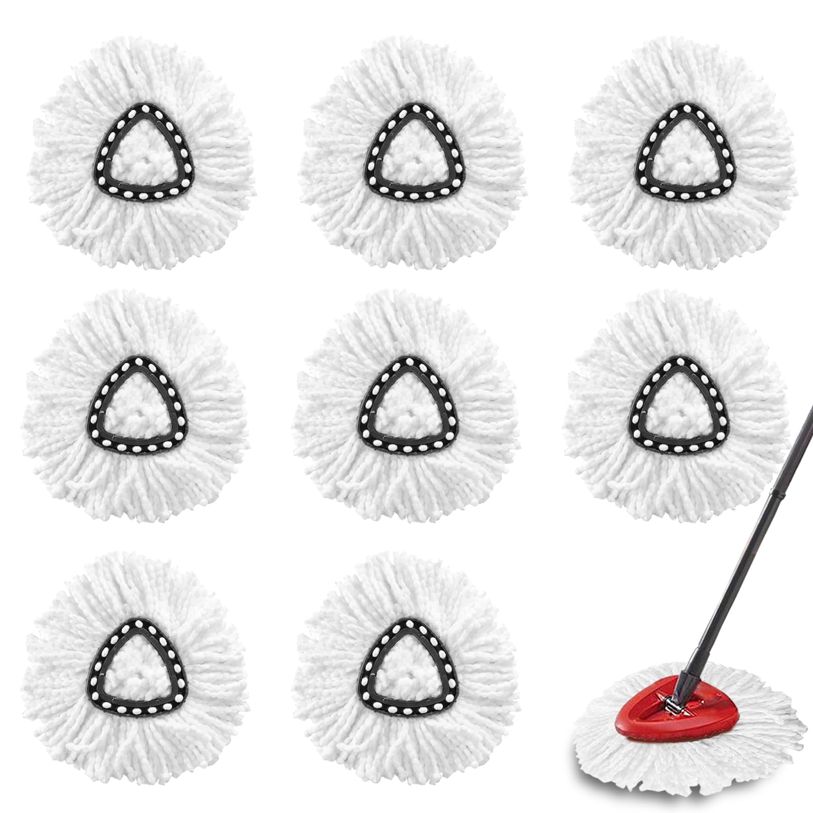 8-Pack Spin Mop Replacement Heads, 100% Microfiber Spin Mop Refills Heads for Easy Wring, 360°Micro Replacement Mop Head for Easy House Cleaning Floor Mopping - (White)