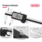werka Digital Caliper, Calipers Measuring Tool, Auto-Off Micrometer Caliper with 0.001”High-Accuracy,Inch/Fraction/Millimeter Conversions Button,4 Measuring Ways, Stainless Steel (8 Inch)