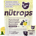 Nutrops Sugar-Free Lions Mane Mushroom Gummies for Adults, Functional Nootropics, Herbal Brain Supplement for Energy, Brain Health, Cognitive, Memory & Focus, Reishi, Chaga, Cordyceps - 28 Day Supply