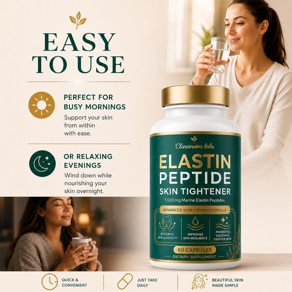 Claranova Labs Elastin Peptides Skin Tightening Formula - Marine Protein Complex, Daily Nutritional Support for Skin 60 Count (1pcs, 1)